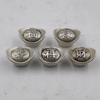 Livrare Gratuita Chinezesc Antic De Colectare 1 Set Noroc De Avere Lingou De Argint De Metal Artizanat Familie Decor