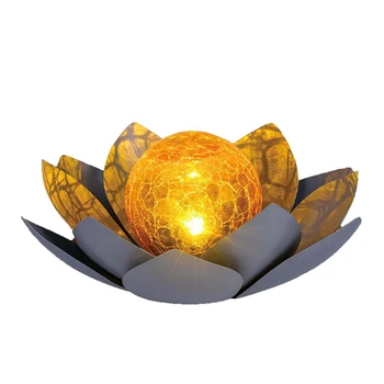 Lumini Solare De Grădină În Aer Liber Decor , Amber Crackle Glob De Sticla Lotus Decor,Impermeabil Gri Metal Floare De Lumina