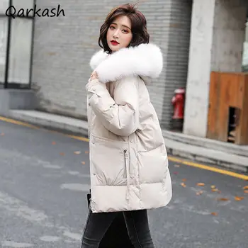 Mediu-lung Stil Parka Femei Largi, Simple, Pure Moda Noua 2021 Invierno Îmbrăcăminte All-meci Adolescenti Korean Solid Chic Populare