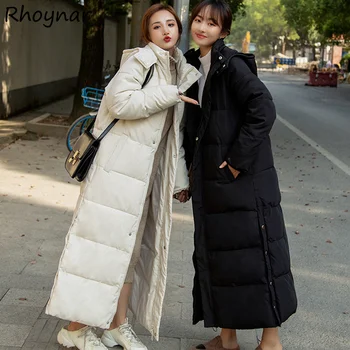 Mediu-lung Stil Parka pentru Femei New Gros de Iarna Cald coreean Liber Maxi Elegant BF Solid Simplu Moda cu Gluga Harajuku Estetice
