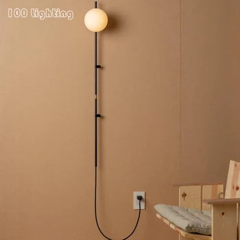 Minimalist Patul Lumini de Perete de Sticlă de culoare Albă G9 Dormitoare Birou Living Tranșee de Perete Metal Vopsit Plug 90-260V