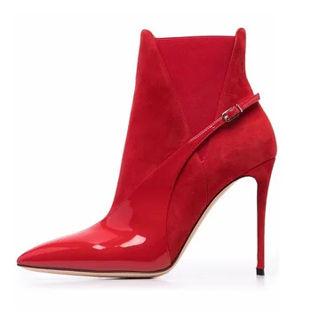 Moda de iarnă piele de căprioară piele împletit roșu a subliniat subțire cizme tocuri stiletto tub scurt toate-meci de mari dimensiuni femei boot