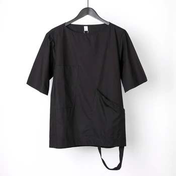 Negru cu Maneci Scurte T-Shirt de Vara Noi Bărbați Stil Casual de Vară Mare Personalizate Neregulate Buzunar de Proiectare Vrac Sleeve t-Shirt