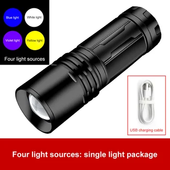 Noi 4 Surse de Lumină Albastru/Alb/UV/Galben Lumina Lanterna LED-uri USB Lanterne rezistent la apa Lanterna Lumina de Urgență