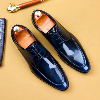 Nou Stil de Brevete din Piele Pantofi de Nunta pentru Bărbați 2023 Manual Calitate Brand de Lux din Piele Albastru Negru Pantofi Rochie