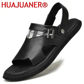 Oamenii Flip-flops Black Fashion din Piele Barbati Pantofi de Lux, Sandale Stil coreean în aer liber, Papuci de Vară Casual Pantofi de Plaja