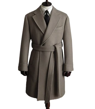 Palton de lână Iarna Anglia Stil Gros Curea Barbati Vrac Cald Lungi-Lungime Palton Masculin Jacheta 2021 Noi