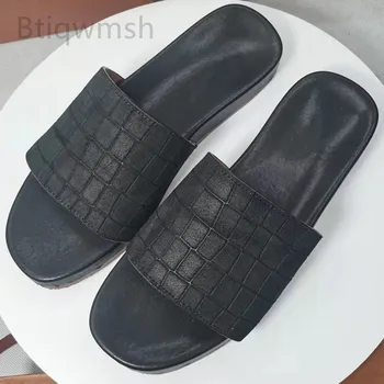 Papuci Negri Om Pantofi Deget De La Picior Deschis Moale Real Pantofi Plat Din Piele Pentru Bărbați Sandale De Vara