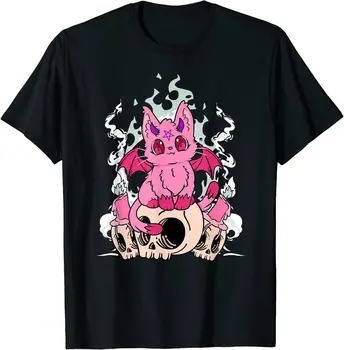 Pastel Goth Roz Pisica Demon Cranii Anime Kawaii Gotic T-Shirt