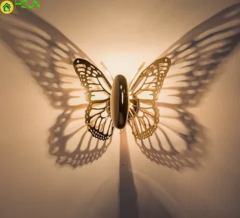 Perete Fluture De Lampă Nouă Creație Abajur De Proiecție Led Umbra De Perete De Lumină De Aur Fluture Tranșee De Perete Pentru Acasă Cafe