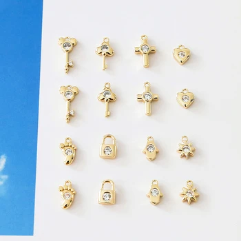 Placat cu aur zirconiu încrustat blocare cheie cruce iubesc Steaua Picior DIY manual de ureche bijuterii colier brățară accesorii