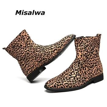 Plus Dimensiune Italiană Leopard Cizme Barbati Misalwa Retro Britanic Chelsea Cizme Fermoar Glezna Cizme Barbati Mare Sus Pantofi