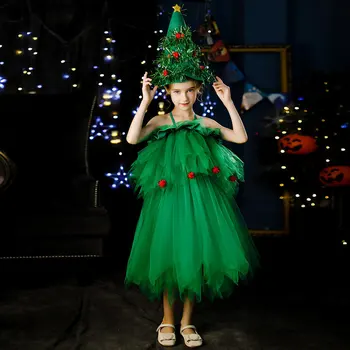 Pomul De Crăciun Cosplay Dress Pentru Fete Femeie Elf Verde Performanță Spectacol Petrecere De Lux, Mama Fiica Potrivire Haine