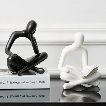 Rezumat Statuie Figurine pentru Interior Alb Negru Model Home Decor Accesorii Raft Decor Decor de Crăciun