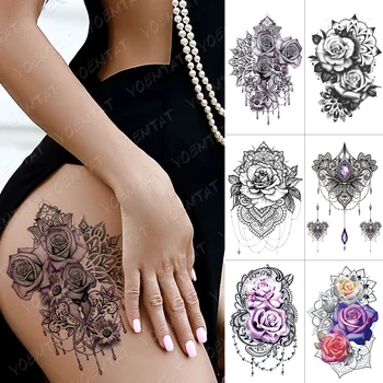 Rose Purpuriu Bijuterii Transfer De Apă Autocolante Tatuaj Femei Organism Piept De Artă Tatuaj Temporar Fata De Talie Bratara Flash Tatuaje Flori