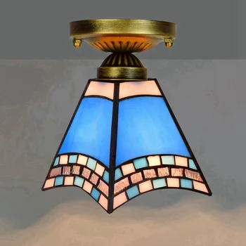 Stil European 6-Inch 15cm Tiffany Sticlă Colorată Coridor Balcon Mică Lampă de Tavan Mediteraneene coadă de rândunică Lampa