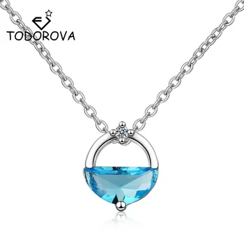 Todorova Minimalist Design Unic Rotunde de Cristal Izvor de Apă Pandantiv Colier Albastru Alb Zircon Cubic Clavicula Bijuterii pentru Femei