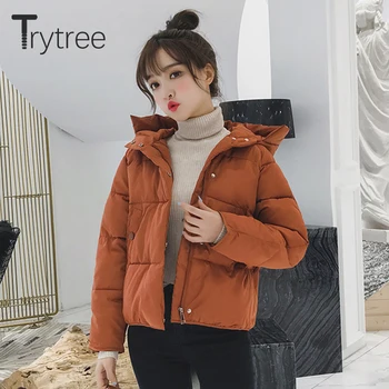 Trytree Geaca de Femei 2020 Iarna Casual, Buzunare 7 Culori Streetwear Căptușit Jacheta Singur pieptul Scurtă cu Glugă Haina Femeilor