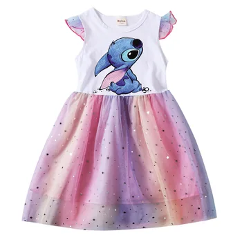Vară Rochie De Printesa Copil Fata Rochie De Dantelă De Moda Noua Disney Stitch Dress Ziua De Naștere Copil Copii Copii, Costume Petrecere