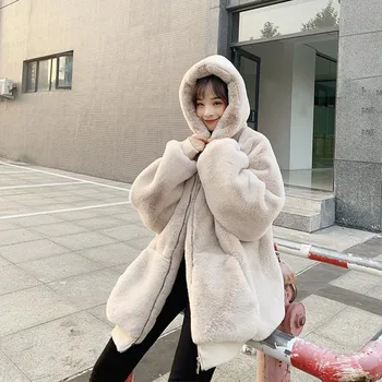 Versiunea coreeană de libertate de pluș haina de iarna pentru femeie adevarata blana de iepure rex iarba mid-lungime 2021 nou strat gros cu
