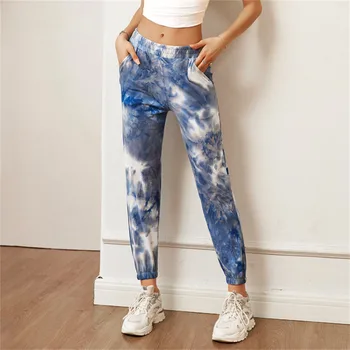 Yoga Pantaloni Cu Buzunare Largi Casual Slăbire Pantaloni de Vara pentru Femei Tie-Dye Sport de Imprimare care Rulează Pantaloni Fitness