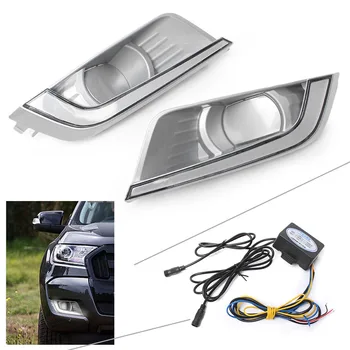 Zi de Funcționare Lampa Zi Lumina de Lucru cu Acoperire Pentru Ford Ranger 2015 2016 2017 Pereche DRL Masina Indicatori Alb & Galben de Iluminat